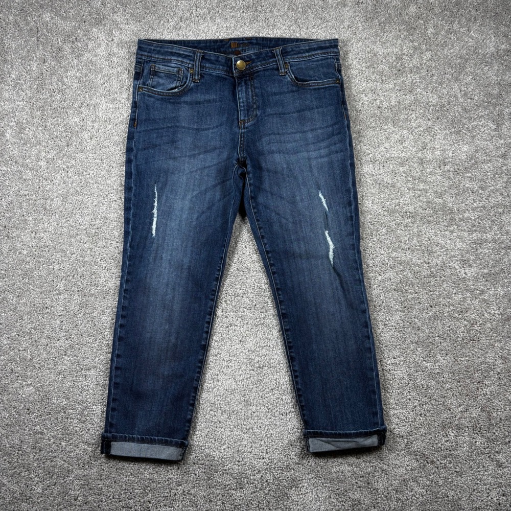 KUT from the Kloth Women Dark Wash Distressed Cropped Skinny Jeans Size 10